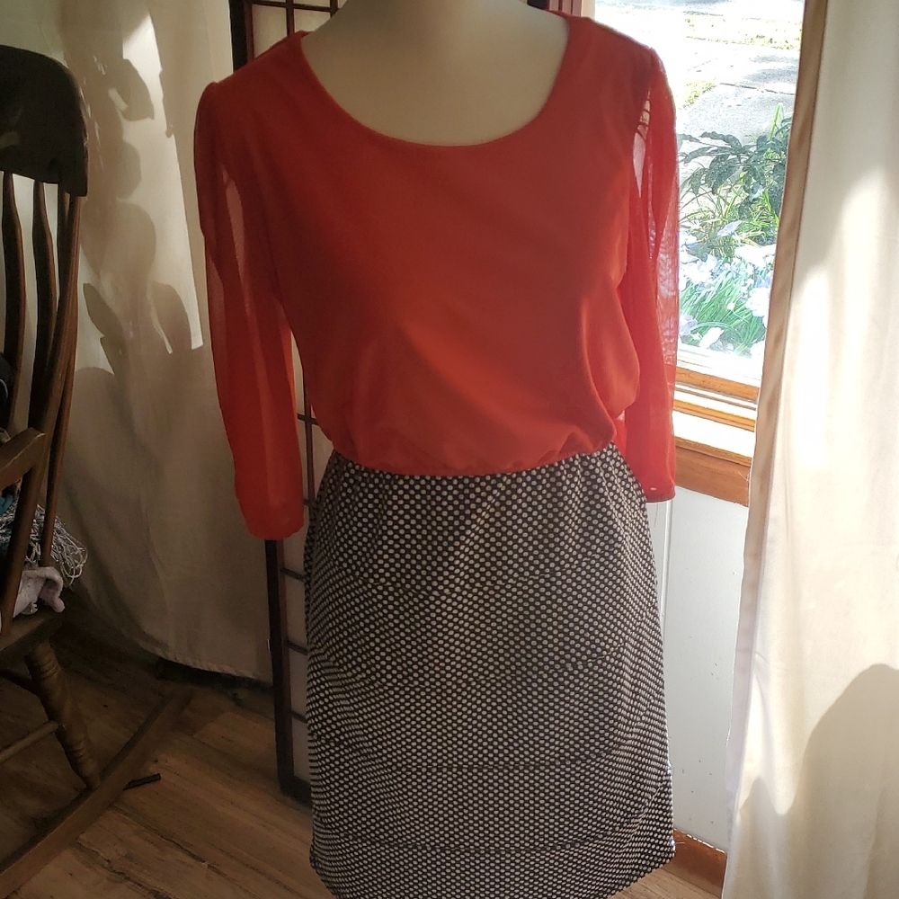 Enfocus Studio Red and Black Polka Dot Pencil Skirt